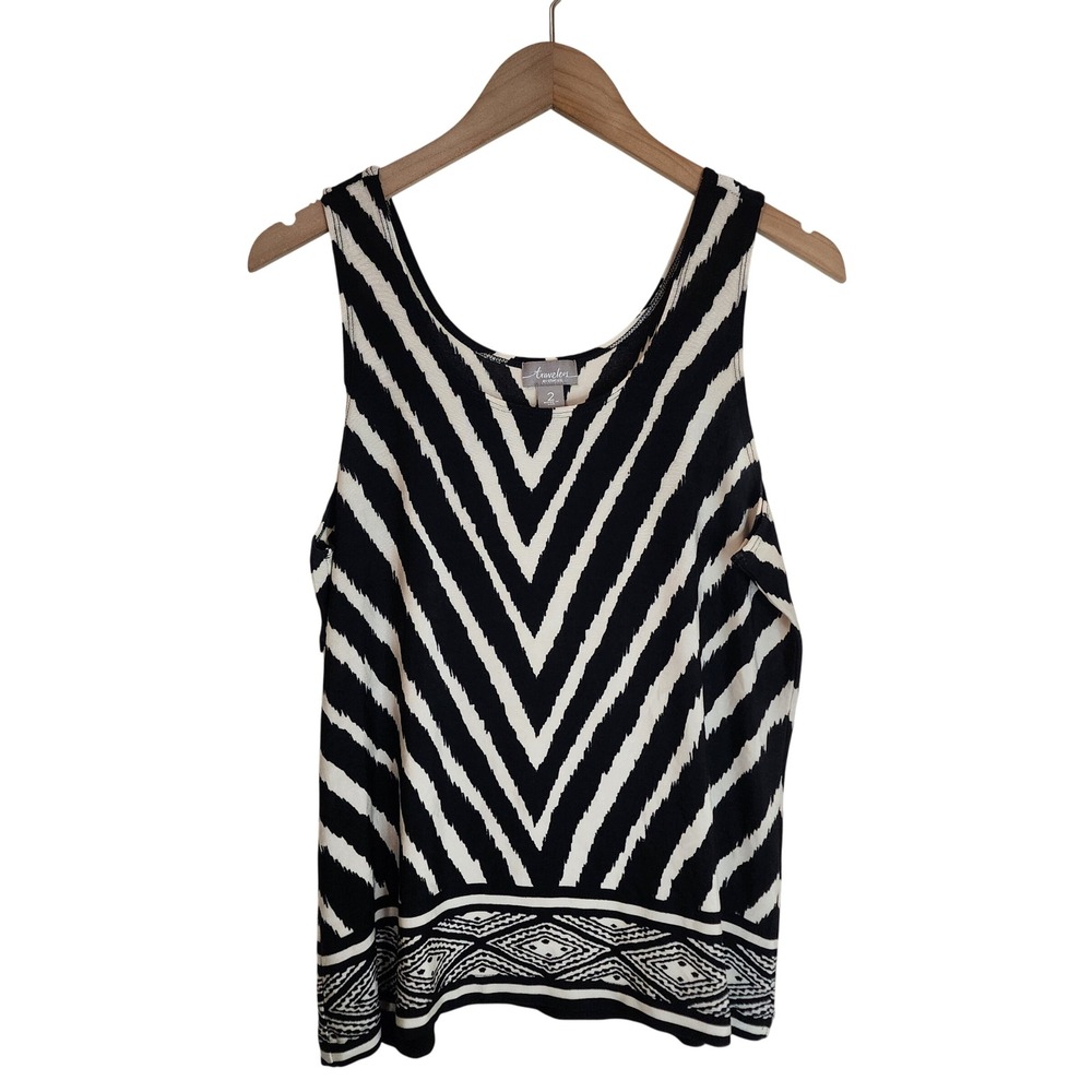 Chico's Travellers‎ Tank Top Women's 2 Large Animal Print Black Cream